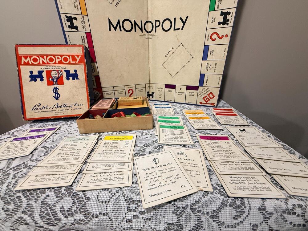 Vintage Parker Brothers Monopoly Board Game Patent 2,026,082 Early Edition